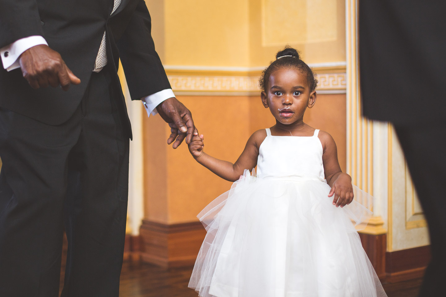 Detroit-Michigan-Wedding-The-Colony-Club-Reception-Little-Girl-Flower-Girl-Frosting-Face